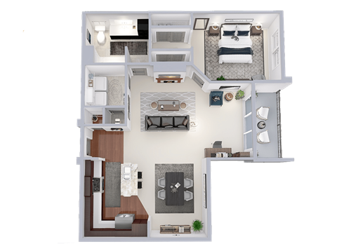 Floor plan for 1 bed, 1 bath, 1003 sqft